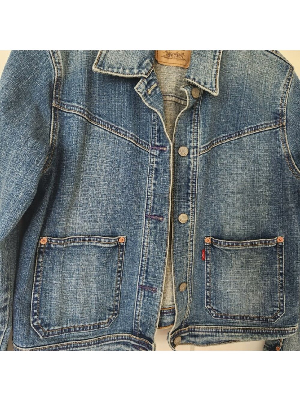 Levi's Retro Blue Denim Trucker Jacket Butterfly Print Y2K Coquette Fairy Cute - Picture 7 of 12